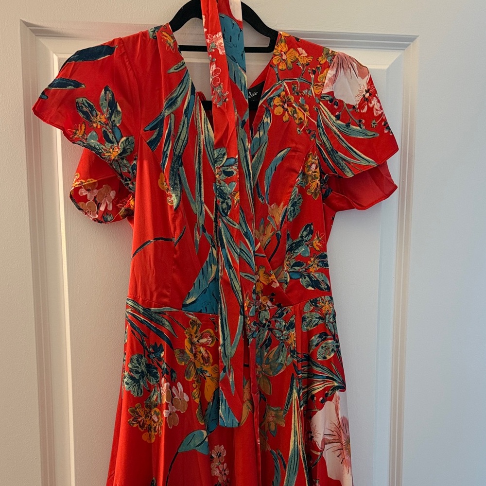 Floral Red Dress with Tie